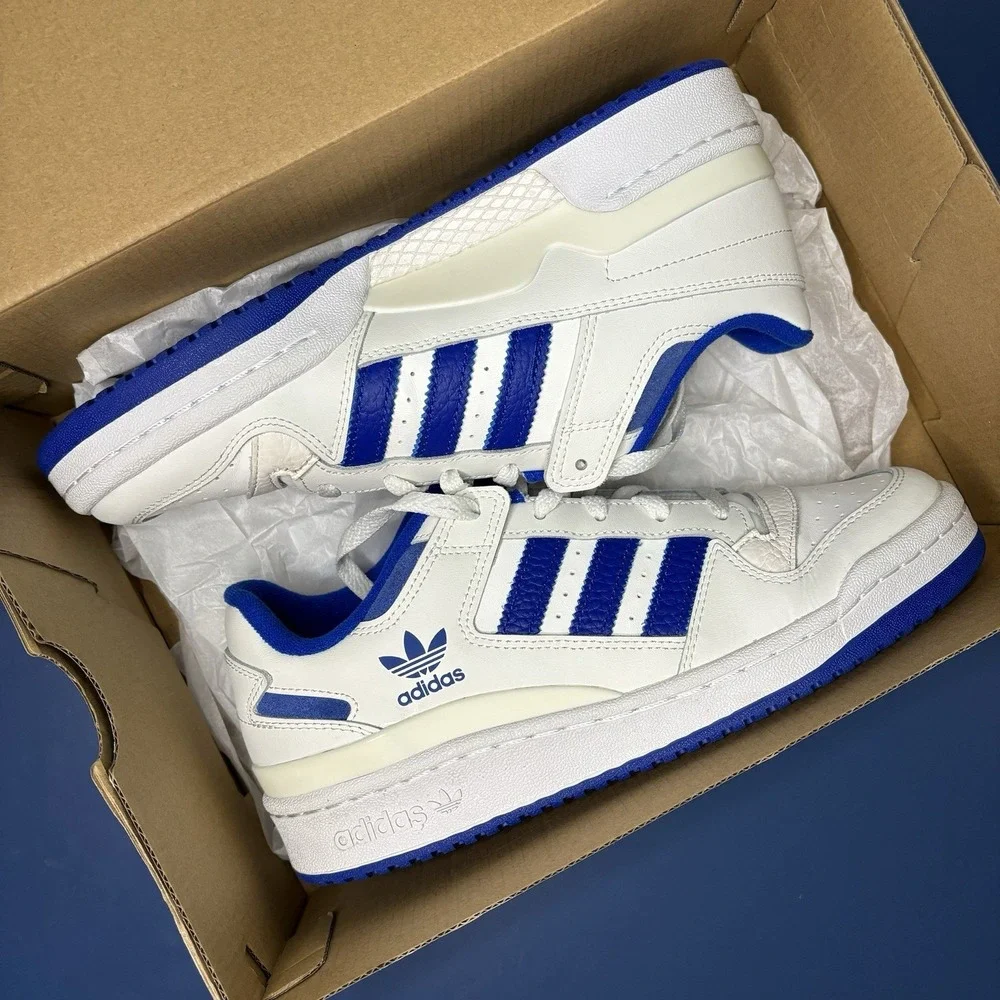 Adidas Shoes Mens 7.5 Forum Low CL White Royal Blue IH7829 Leather Sneaker Retro
